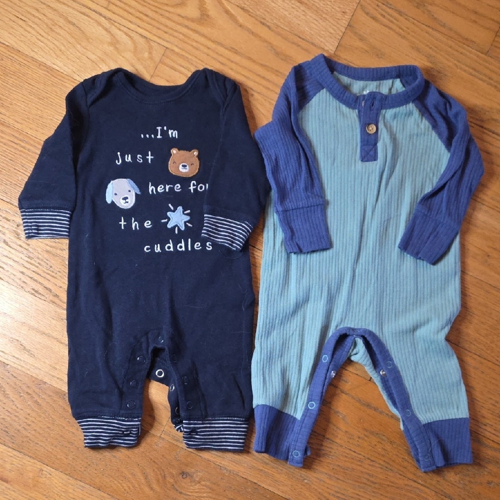 Set Of 2 Long Sleeve/pant Onesies